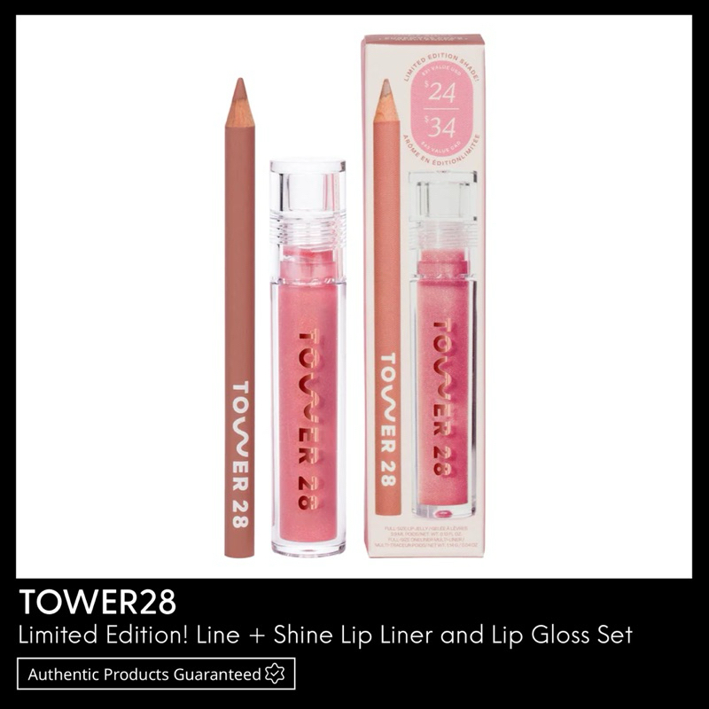 TOWER28 Line + Shine Lip Liner and Lip Gloss Set (Work of Art Liner & Iced Pistaco Lip Jelly) พร้อมส
