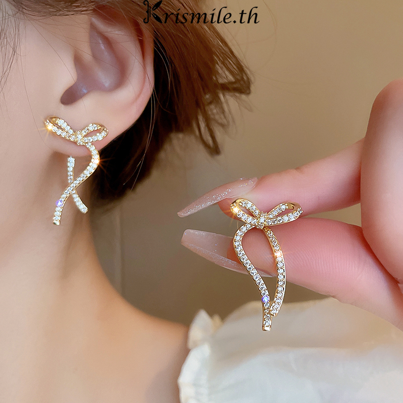 COD-ในไทย💖ต่างหูS925 ประดับโบว์ต่างหูสตั๊ด ประดับเพชร ไม่ทําให้แพ้ง่าย สไตล์เกาหลี ระดับไฮเอนด์ ละเอ