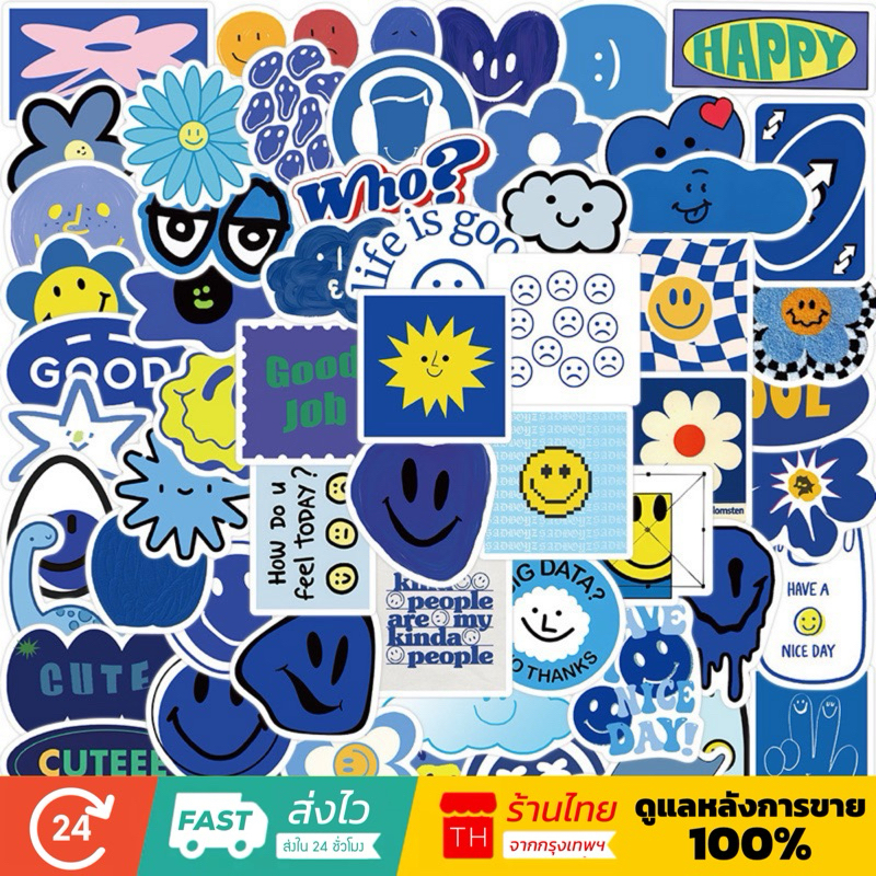 💥จัดส่งไว💥(164)สติกเกอร์ลายการ์ตูนหน้ายิ้มโทนสีฟ้า