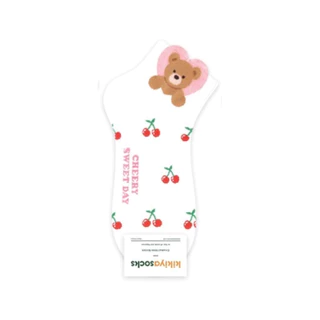 Chacha socks - ถุงเท้าข้อสั้น Cherry Bear Middle Socks แบรนด์ kikiya ถุงเท้าเกาหลี