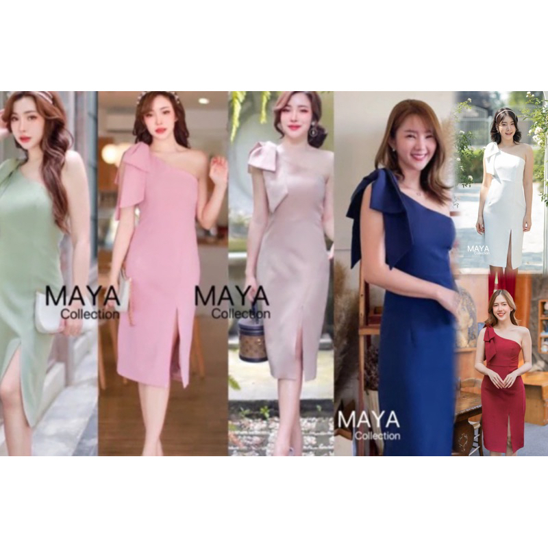 G068 ชุดเดรสไปงานแต่ง เดรสออกงานราคาถูก s m l ชุดเดรสเบี่ยงข้าง อัดกาวซับในเต็มตัว