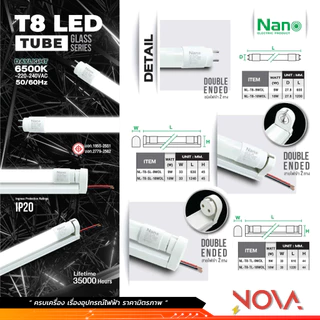 ชุดรางพร้อมหลอดไฟ ขาสปริง ขาบิดล็อค T8 LED 9W มาตรฐาน มอก. รับประกัน 30,000 ชม (ชุดรางพร้อมหลอด / เฉพาะหลอด) ยี่ห้อ NANO