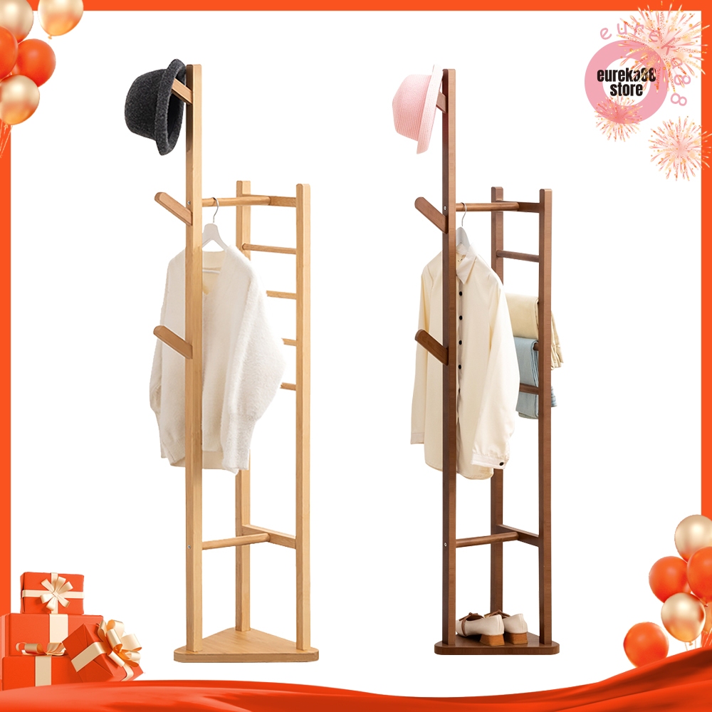 ราวไม้ อเนกประสงค์ สามารถแขวนกระเป๋า/เสื้อ/หมวกได้ แบบตั้งพื้นสูง165cm สีไม้/น้ำตาล ดูมินิมอล