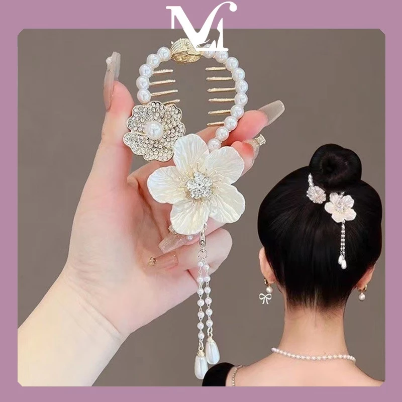 [พร้อมส่งจากไทย] กิ๊บติดผมดอกไม้พู่มุก เทรนด์สไตล์เกาหลี กิ๊บหางม้าสูง คุณภาพสูง มีหลายสีให้เลือก