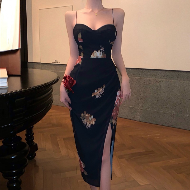 blue dress ทํางาน เดรสสายเดี่ยวรัดรูป ลายดอกไม้ เกาะอกยาว ผู้หญิง ลูกไม้ น่ารัก แฟชั่น เสื้อผ้าสาวอวบ ชุดเดรสไปทะเล - รูปที่ 3