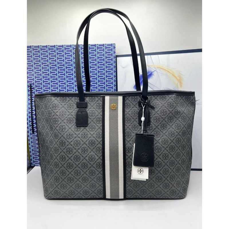 [Wh_bs] T**ry กระเป๋าถือ MONOGRAM COATED CANVAS SMALL TOTE S.39cm