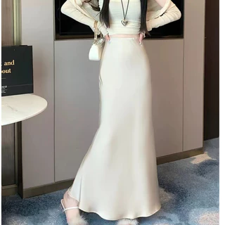 Beryl🌼กระโปรง✨✨กระโปรงยาวแฟชั่นกระโปรงผ้าซาตินเซ็กซี่ผ้าเรยอน เข้ารูป ฤดูร้อน สําหรับสตรี