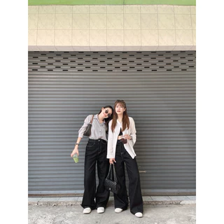 กางเกงยีนส์เอวสูงกระบอกใหญ่(วัดเอวเหนือสะดือ2นิ้ว) jin.bkk
