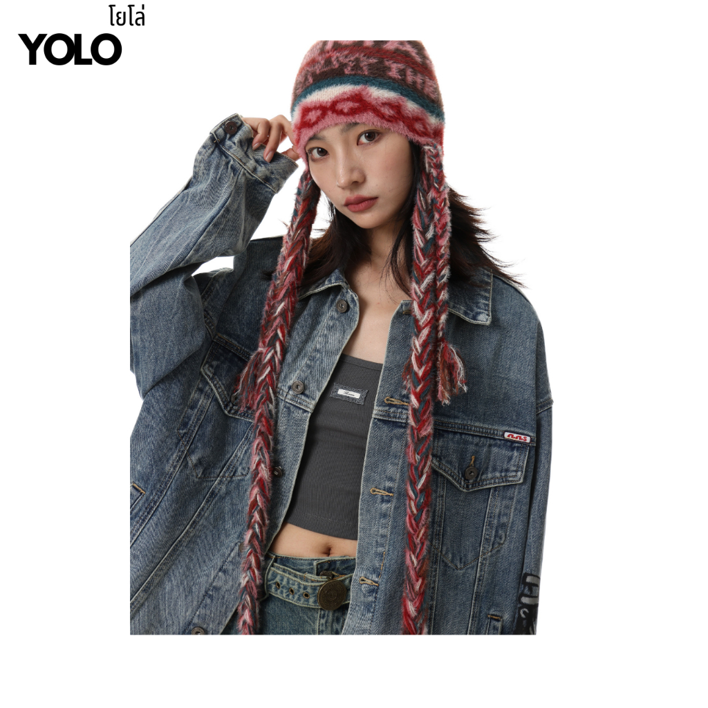 YOLO เสื้อแจ็คเก็ตยีนส์ OVERSIZE เสื้อแจ็คเก็ตยีนส์โอเวอร์ไซส์  เสื้อยีนส์แฟชั่น