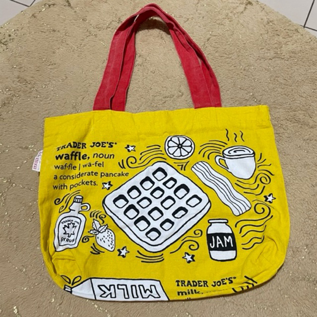 Trader Joe's แท้💯 Canvas Tote Yellow Waffle Toast Breakfast ผลิตใน🇺🇸