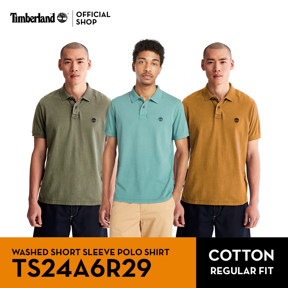 Timberland Men’s Washed Short Sleeve Polo Shirt เสื้อโปโล (TS24A6R29)