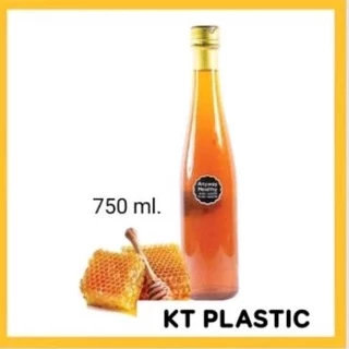ขวดน้ำผึ้ง ทรงไวน์ ( ชุดละ 10 ใบ พร้อมฝา + แถมแคปซีลทอง ) ขนาด 250ml 300ml 500ml 750ml บรรจุน้ำสมุนไพร ขวดหนา