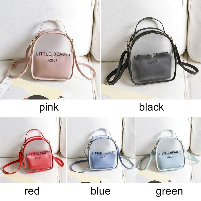 กระเป๋าถือ PVC แบบใส มีซิป ขนาดเล็ก กันน้ํา สีพื้น แฟชั่นสำหรับนักเรียน