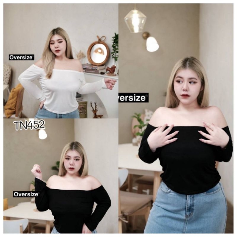 TN452.เสื้อสาวอวบรุ่นเปิดไหล่แขนยาว ผ้าเนื้อดี