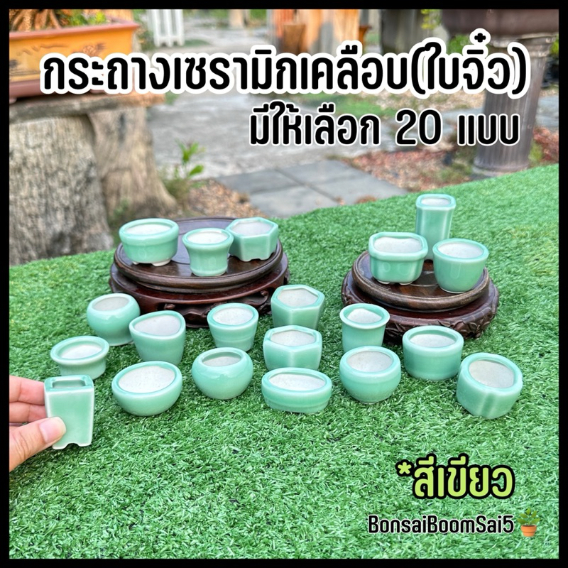 กระถางเซรามิกเคลือบ(ใบจิ๋ว) สีเขียว มีให้เลือก 20 แบบ