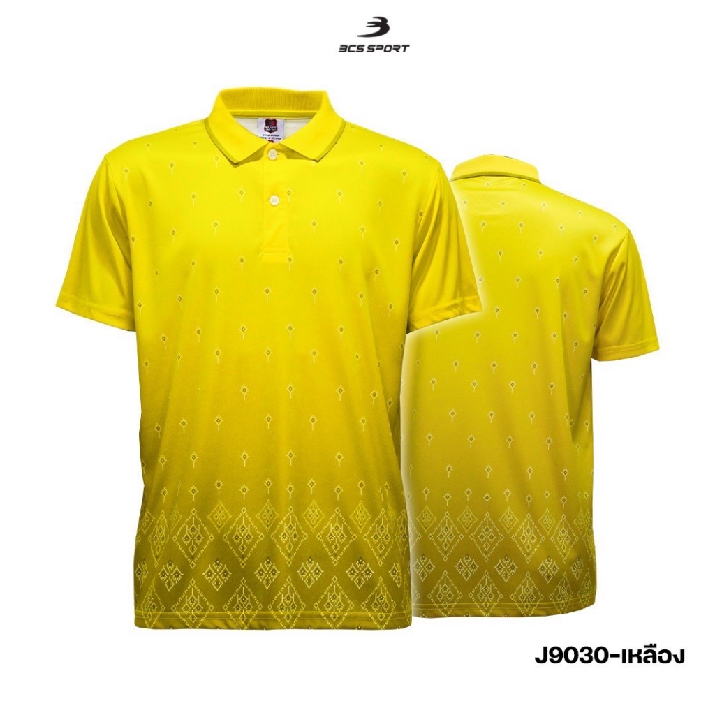BCS SPORT เสื้อโปโลลายไทย สีเหลือง ปกทอสปอร์ต UNISEX (มีไซส์ SS-8L) เนื้อผ้า MICRO PLUS+ รหัสสินค้า J9030