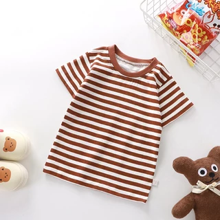 Babyonline(Y203)M5 (ส่งด่วน1วัน)เสื้อยืดแขนสั้นคอกลมลายทางสุดเท่ ผ้าฝ้าย นิ่ม ระบายอากาศ