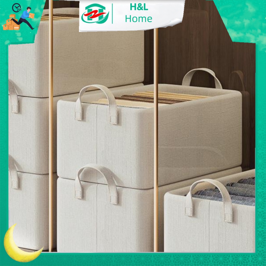 【H&L】กล่องอเนกประสงค์ พับเก็บได้ กล่องใส่เสื้อผ้า กล่องใส่ของ มีที่จับ ซื้อ 5 แถม 2 ถุงเก็บผ้า ในตู้  กล่องเก็บเสื้อผ้า - รูปที่ 4