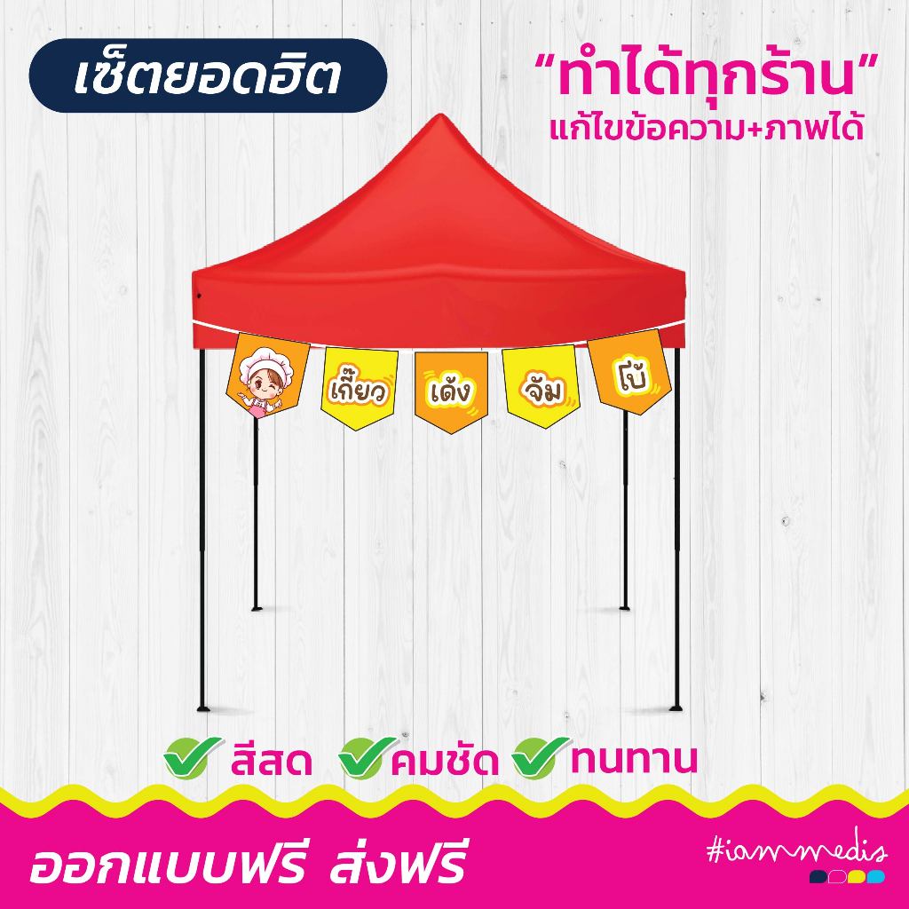 ธงไวนิล ธงราว เกี๊ยวเด้ง เกี๊ยวเด้งจัมโบ้ ธงเซต 5 ชิ้น ธงร้านค้า ธงราว ป้ายไวนิล ตกแต่งร้าน สไตล์วินเทจ - รูปที่ 2