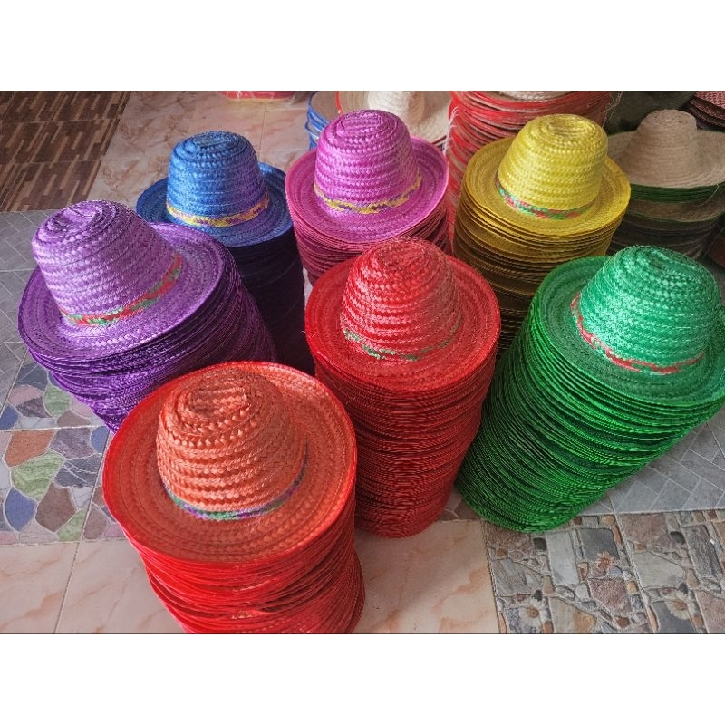 (ขายขั้นต่ำ 5ใบคละแบบได้) หมวกพลาสติกสี ปีก2.5-3นิ้ว หมวกสาน ชาลียาง ใช้งานกีฬาสี กฐิน บวชนาค ชาวนา ชาวสวน