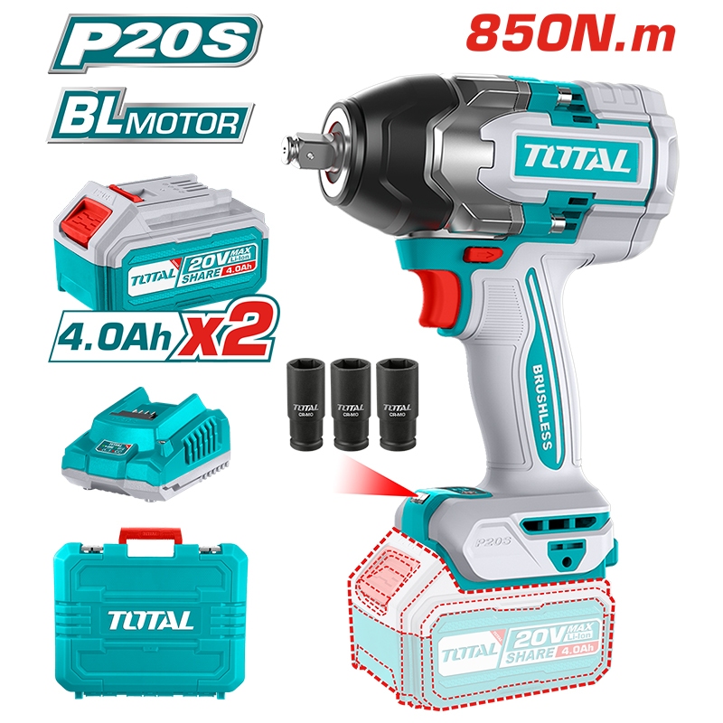 TOTAL บล็อคกระแทก ไร้สาย 850N แบตเตอรี่ 20V BL Motor Super Total รุ่น TIWLI2085