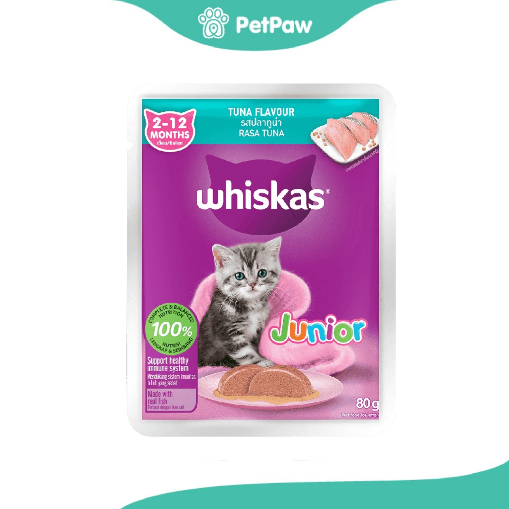 Whiskas Junior อาหารเปียกสำหรับแมวอายุ 2-12 เดือน รส Tuna (ทูน่า) 80g.(80g.)