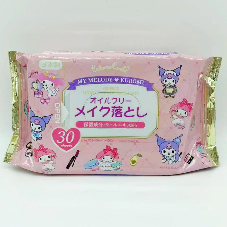 พร้อมส่ง🚗30 แผ่น แผ่นเช็ดเครื่องสำอางค์ Sanrio ญี่ปุ่น คุโรมิ ล้างเมคอัพ ทิชชู่เปียกญี่ปุ่นแท้ Remover