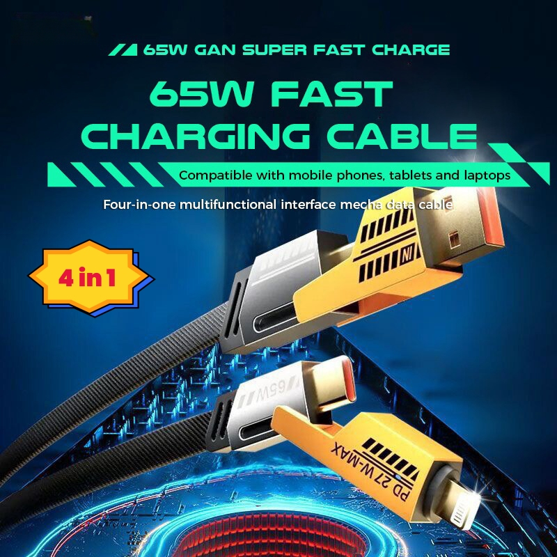 2 IN 2 65W PD สายชาร์จสำหรับเร็วสุดๆสำหรับ USB IP 4 IN 1 Type C สายชาร์จเร็วแบบอุปกรณ์เสริมโทรศัพท์ 1M/2M