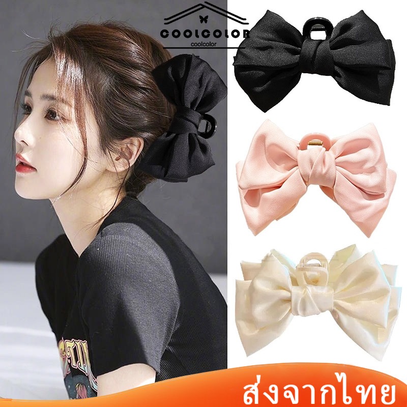 ในไทย💖กิ๊บติดผมประดับโบว์สองด้านผ้าซาตินขนาดใหญ่สีดําแฟชั่นสไตล์เกาหลีวินเทจสําหรับผู้หญิงเครื่องประดับผม.COD