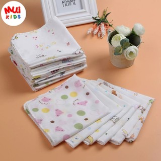 ผ้าเช็ดหน้า 25*25 ซม.  ผ้ากันเปื้อนซับน้ำลายเด็ก (5/10 PCS) ลายการ์ตูน เนื้อผ้านิ่ม ไม่บาดผิว คละลาย BY MUIKID