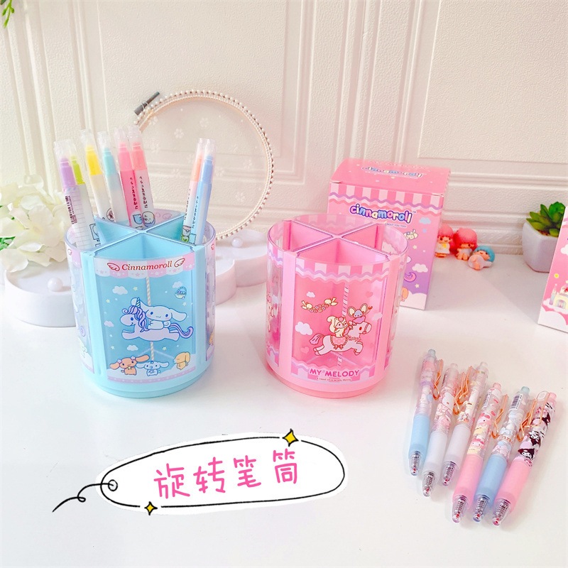 Sanrio ที่ใส่ปากกา กล่องใส่ปากกา หมุนได้ 360 องศา กล่องเก็บเครื่องเขียน กล่องเก็บแปรงแต่งหน้า Cinnamoroll Melody น่ารัก
