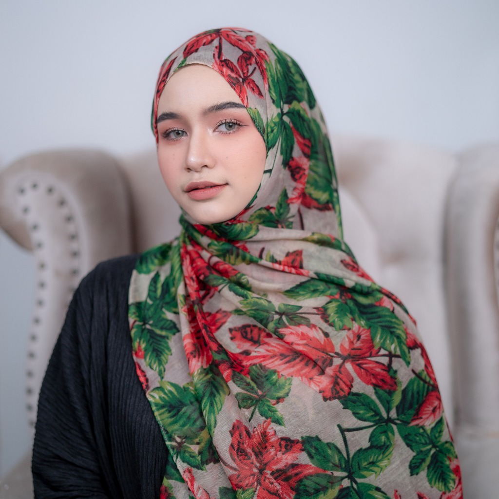 ผ้าพันยาว วิสคอสลายใบไม้สี ฮิญาบคลุมผม จัดทรงง่ายน้ำหนักเบา ใส่ออกงานเก๋ๆ HL37วาริสมุสลิม
