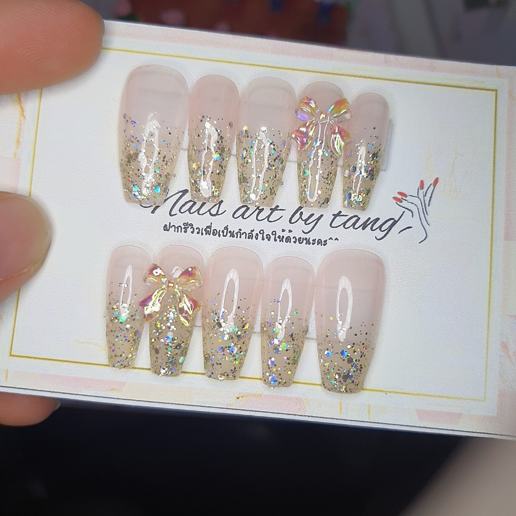 เล็บปลอม ทรงบัลเล่กากเพชร ฟรีกาว+ตะไบ #เล็บปลอม #เล็บเจล