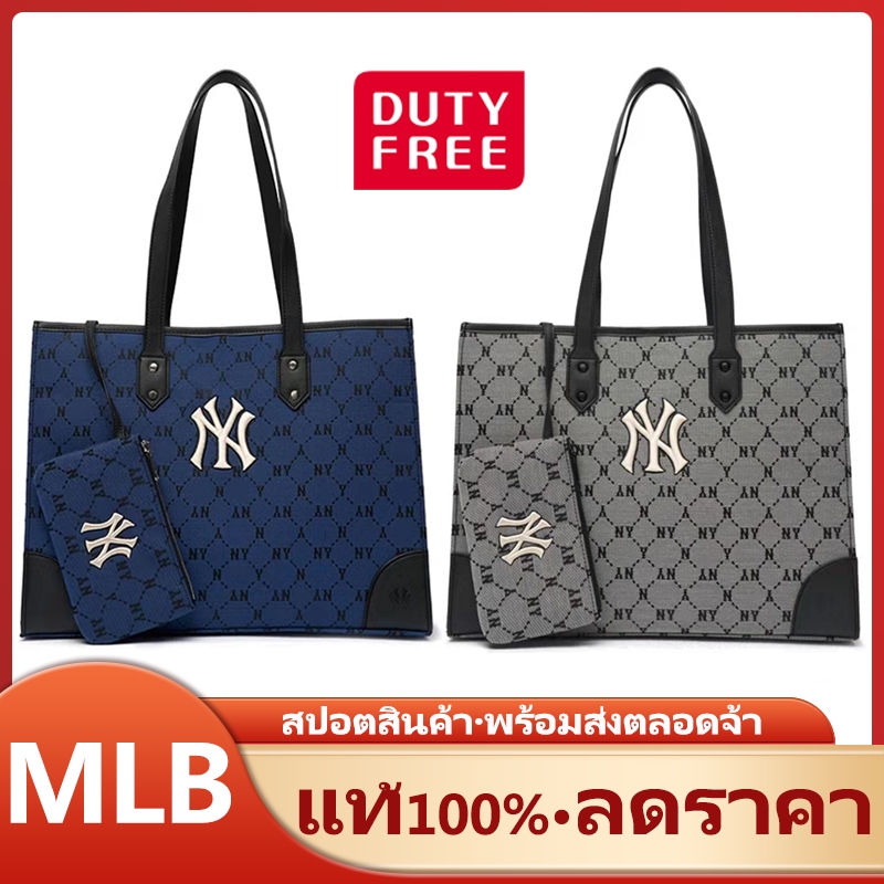 จัดส่งลำดับความสำคัญ MLB tote bag กระเป๋า DIA JACQUARD MONOGRAM กระเป๋าทรงโท้ท เป๋าช้อปปิ้ง สุภาพสตรีไหล่กระเป๋า/กระเป๋า