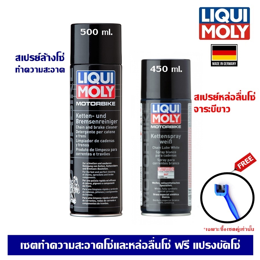 LIQUI MOLY ชุดดูแลโซ่ สเปรย์จาระบีขาวเคลือบโซ่มอเตอร์ไซค์และสเปรย์ล้างโซ่