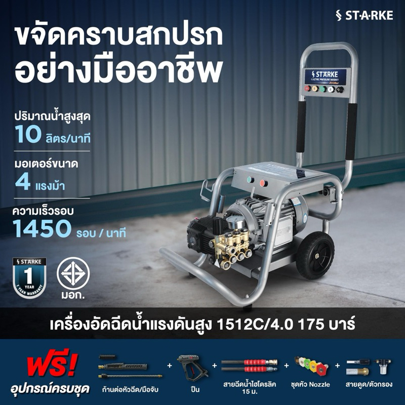 💥มีของพร้อมส่ง💥เครื่องอัดฉีดแรงดันสูง 175บาร์ไฟ2สาย SK-1512C/4.0 : เครื่องฉีดน้ำแรงดันสูง 175 บาร์ 2
