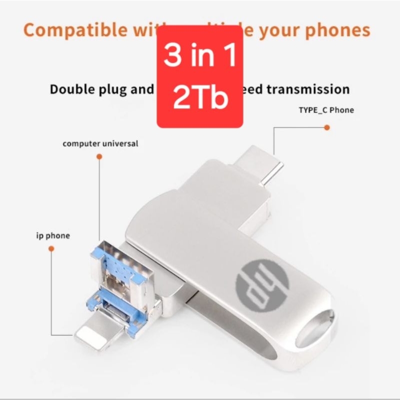 HPแฟลชไดร์ฟ 3in1 2TB FlashDrive3in1 2TB ios  ไอโฟน ราคาถูก ซัมซุง