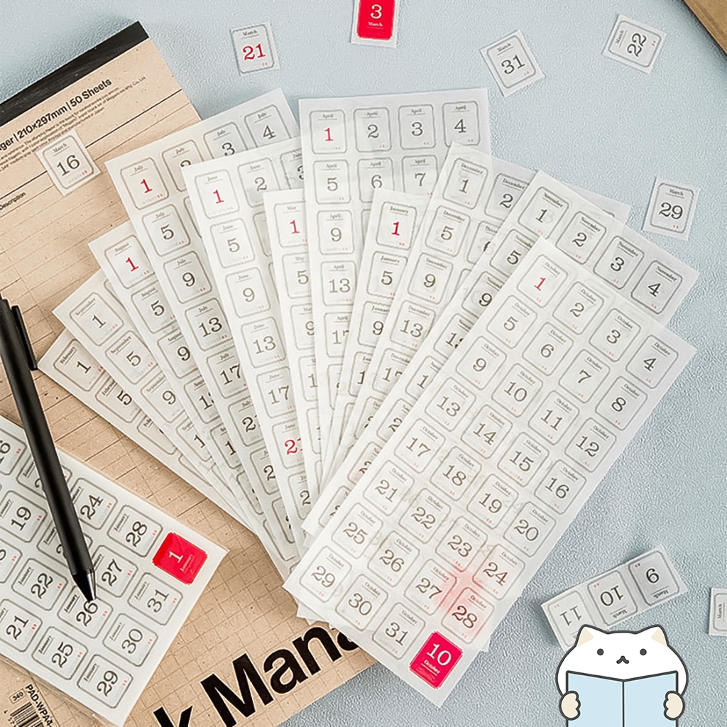 สติกเกอร์ ปฏิทินวันที่ 365 วัน 📆 12 แผ่น Day Date Calendar DIY Sticker Stickers Sheet สติ๊กเกอร์ ไดคัท mimisplan