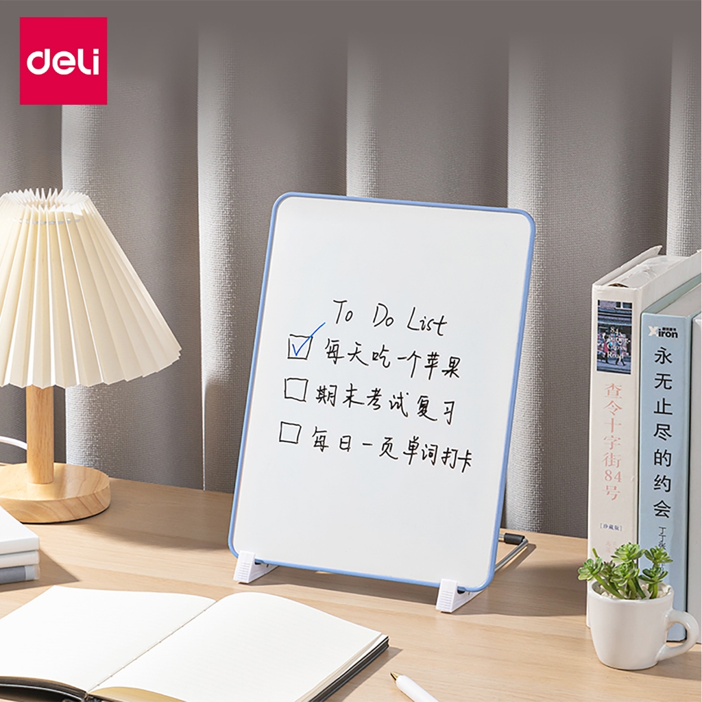 Deli กระดานไวท์บอร์ดตั้งโต๊ะ กระดานแม่เหล็ก ไวท์บอร์ดมินิ แนวตั้งแนวนอน เขียนได้1ด้าน Hanging Board - รูปที่ 4