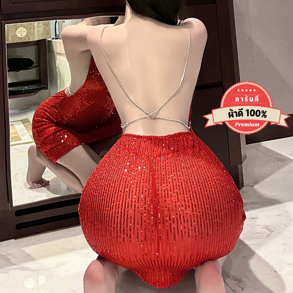 เดรส เดรสออกงาน 🌟เกรดดี เว้าหลังเพิ่มความเซ็กซี่ สายเดี่ยวแบบไขว้ P-507 - รูปที่ 3