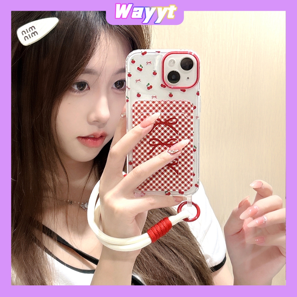 สินค้าใหม่ for iPhone 15 Pro Max 14/13/12/11 พกง่ายๆ case เคสไอโฟน15 บางเบาพกพาง่าย การ์ตูน โบว มีช่อง เชือกคล้อง case