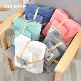 COJOYE ผ้าเช็ดตัว ซื้อ1แถม1 70x140cm ผ้าขนหนูอาบน้ำ แถมฟรี 35x75ซม ผ้าเช็ดผม ซับน้ำดีขนไม่หลุด ผ้าขนนุ่ม พร้อมส่ง