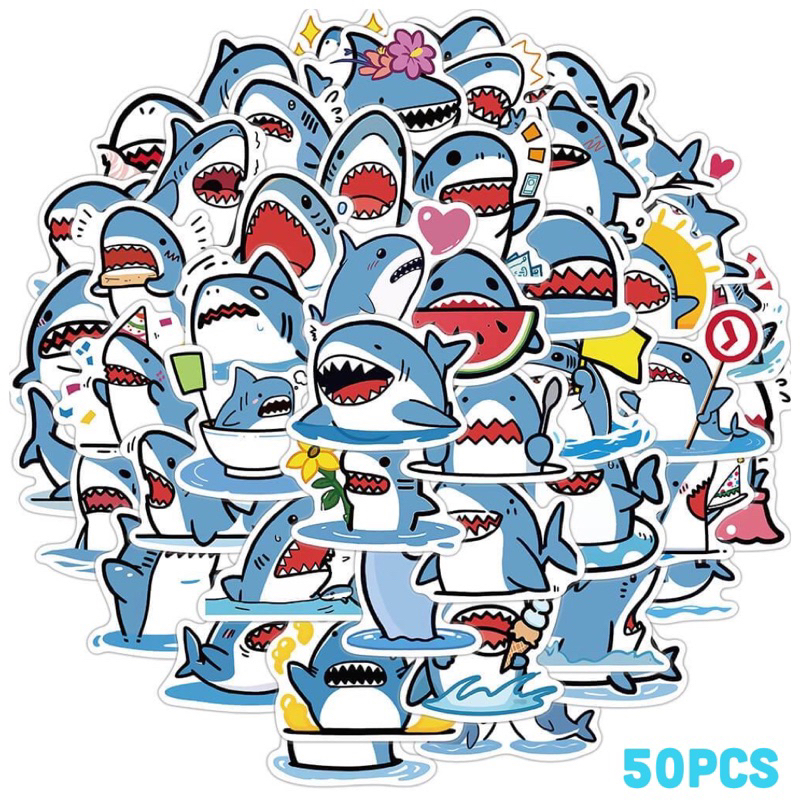 สติ๊กเกอร์ shark 807 ฉลาม 50ชิ้น น้องน่ารักมาก ทะเล น้อง ปลา ฉลาม ชาร์ค ปลาฉลาม เพลง การ์ตูน โลมา ปลาดาว ทะเล fish