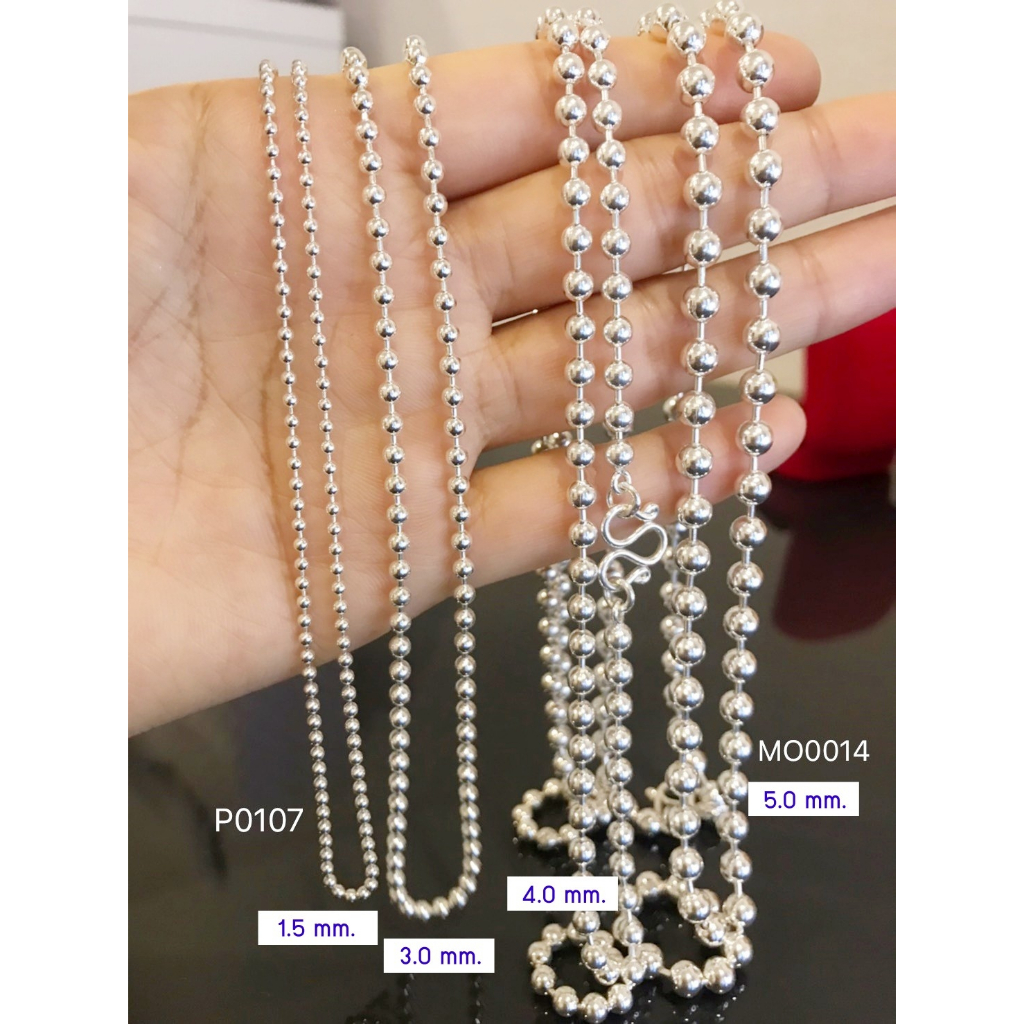 สร้อยเงินแท้92.5% ลายบอลกลม เม็ดปะคำ หนัก 1 สลึง-3 สลึงตัน ยาว 16-24 นิ้ว(เนื้อเงินแท้) : P0107 ราคา ถูกที่สุด ดีลบีเคเค แกลเลอรีภาพที่ 2