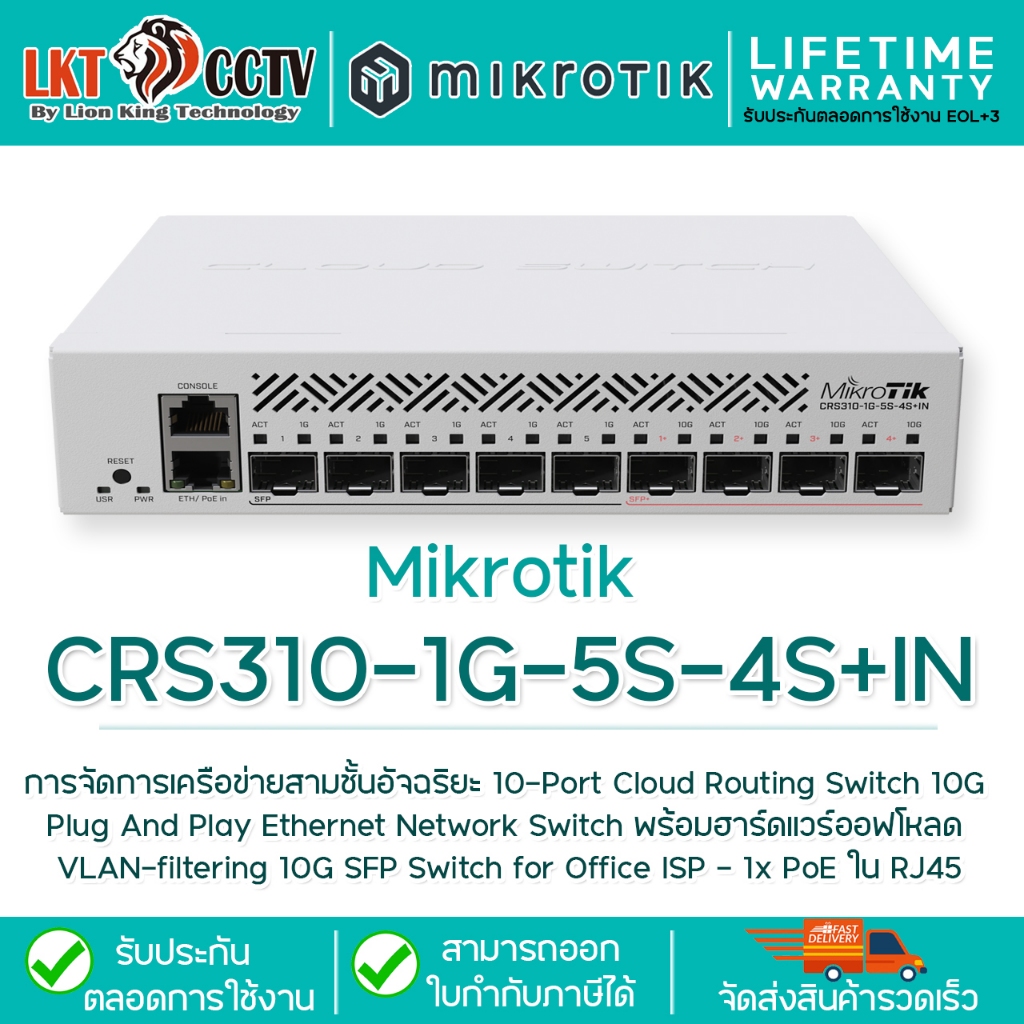 ส่งฟรี!! CRS310-1G-5S-4S+IN  Mikrotik Cloud Router Switch (Lifetime warranty สามารถออกใบกำกับภาษีได้