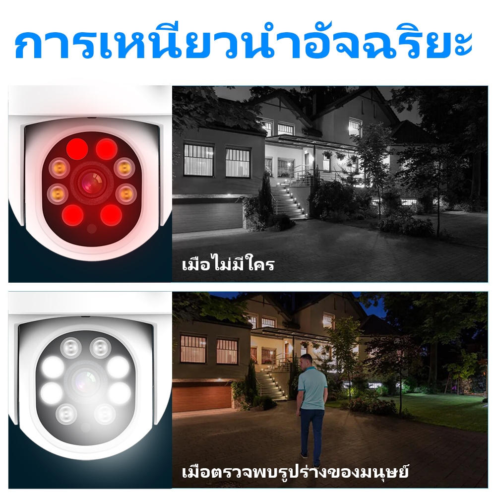 4K กล้องวงจรปิดไร้สาย PTZ WiFi IP Camera 1080P กันน้ำ IP67 กล้องวงจร ภาพสี Automatic tracking detection