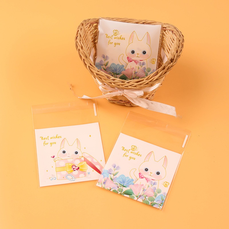 ถุงขนมฝากาวสำหรับใส่คุ๊กกี้ ขนาด 7X7+2.3 cm. (แพ็ค 100)