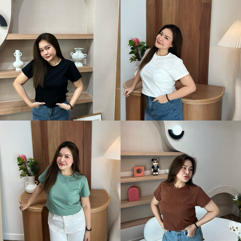 Molly crop ❤️🔥 เสื้อ crop ทรงสลิมฟิต ผ้ายูนิโคล่สาวอวบ