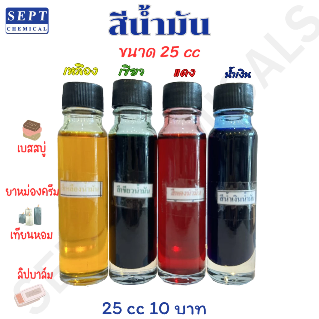 สีน้ำมัน สำหรับใส่แต่ง สีเทียนหอม ยาหม่อง ขนาด 25 CC. สีแต่งเทียน สีแต่งยาหม่อง สีแต่งพิมเสนน้ำ สีแต่งสสารน้ำมัน