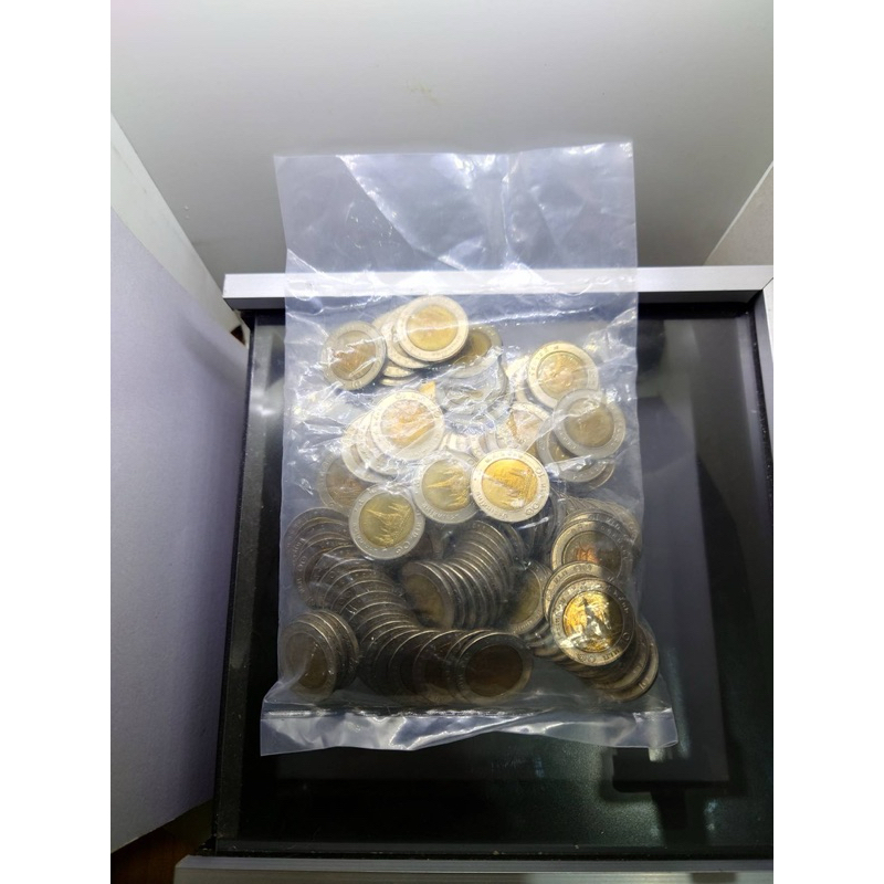 [ปี2532]เหรียญยกถุง (100 เหรียญ) เหรียญ 10 บาท ร9 พ.ศ.2532 ไม่ผ่านใช้ เหรียญแกะหลอด หลอดแตก